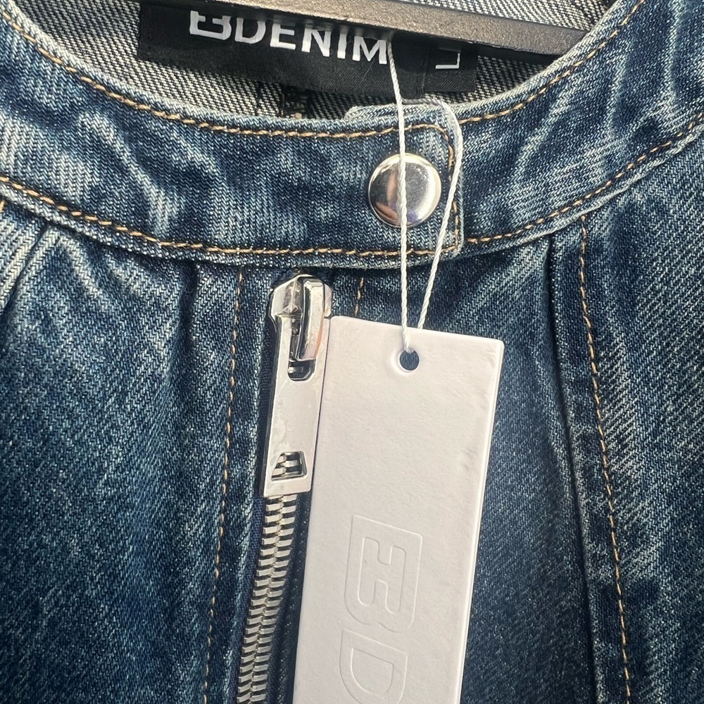 EB Denim Logan Denim Racer Moto Vintage Inspired Wide Tapered Sleeve Zip Jacket - Picture 6 of 9